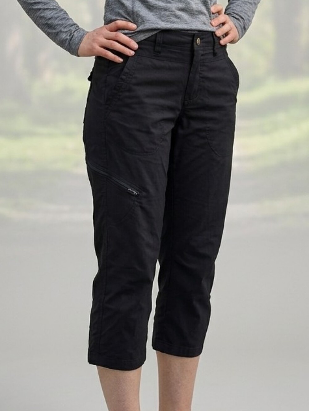 Eddie Bauer Black Snap-Front Utility Pants Detail